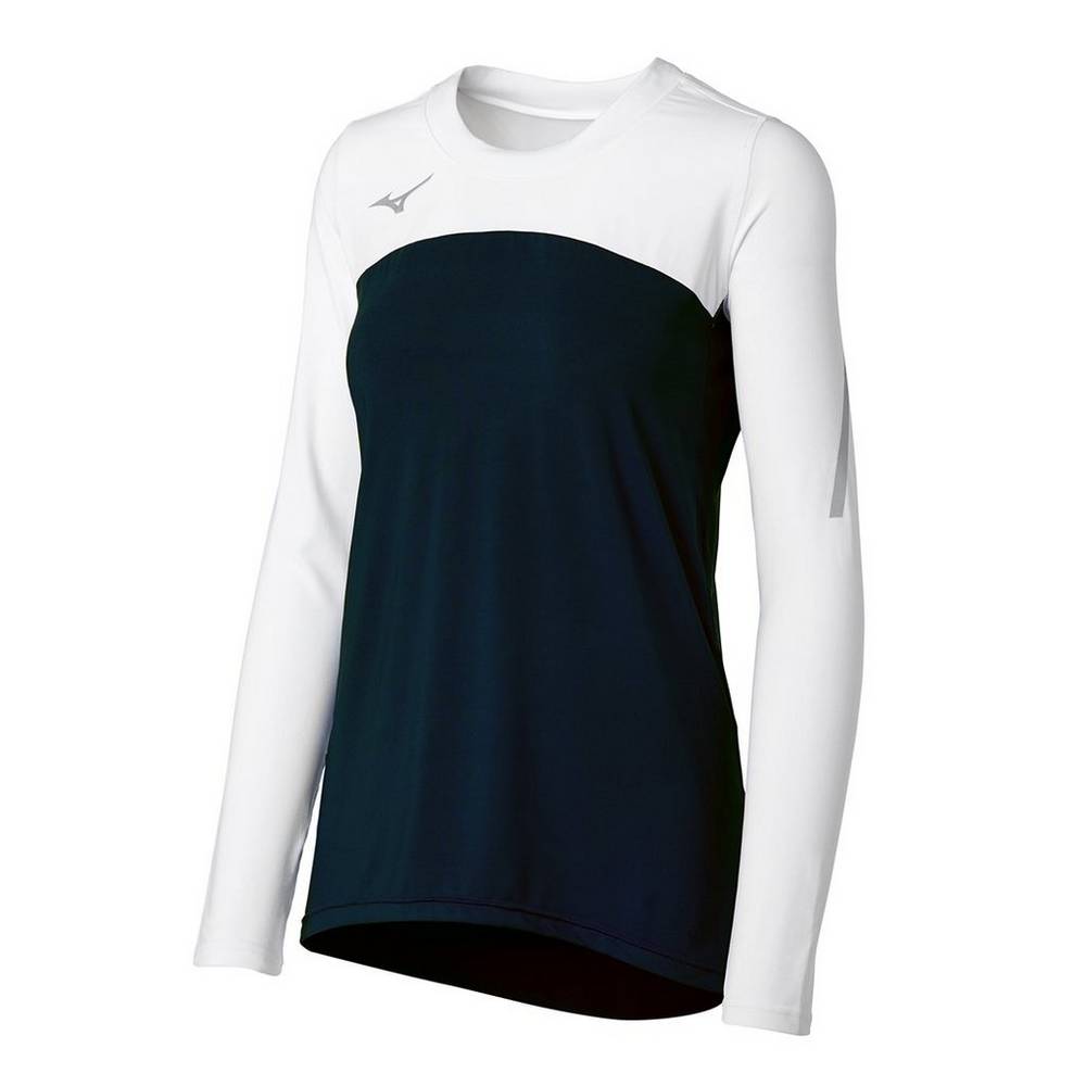 Mizuno Techno VII Long Sleeve Női Mezek Fekete/Fehér RFL780429